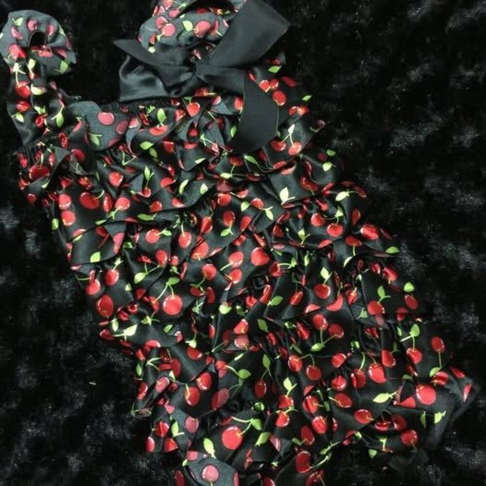 Black Cherry Satin Romper R926 Small 3M-12M  new